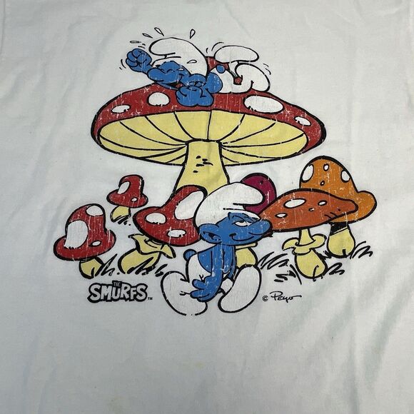 2 TShirts Tom & Jerry And Smurfs Mushrooms Retro Cartoon Animated Sz Med READ - Picture 3 of 8